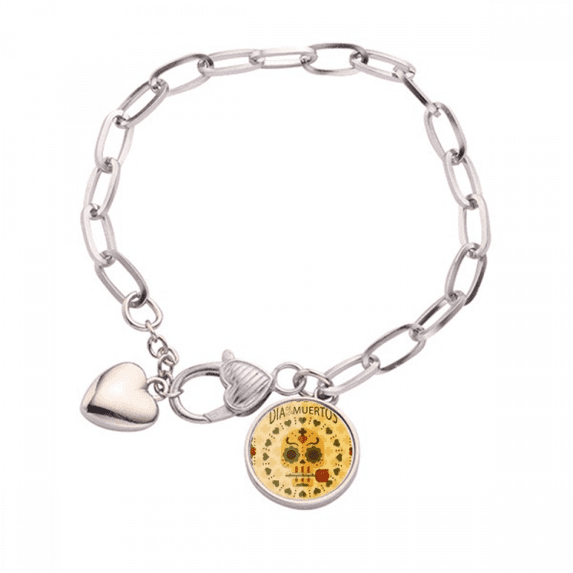 l Rose The Day Of The Dead Mexico Heart Chain Bracelet Jewelry Charm Fashion