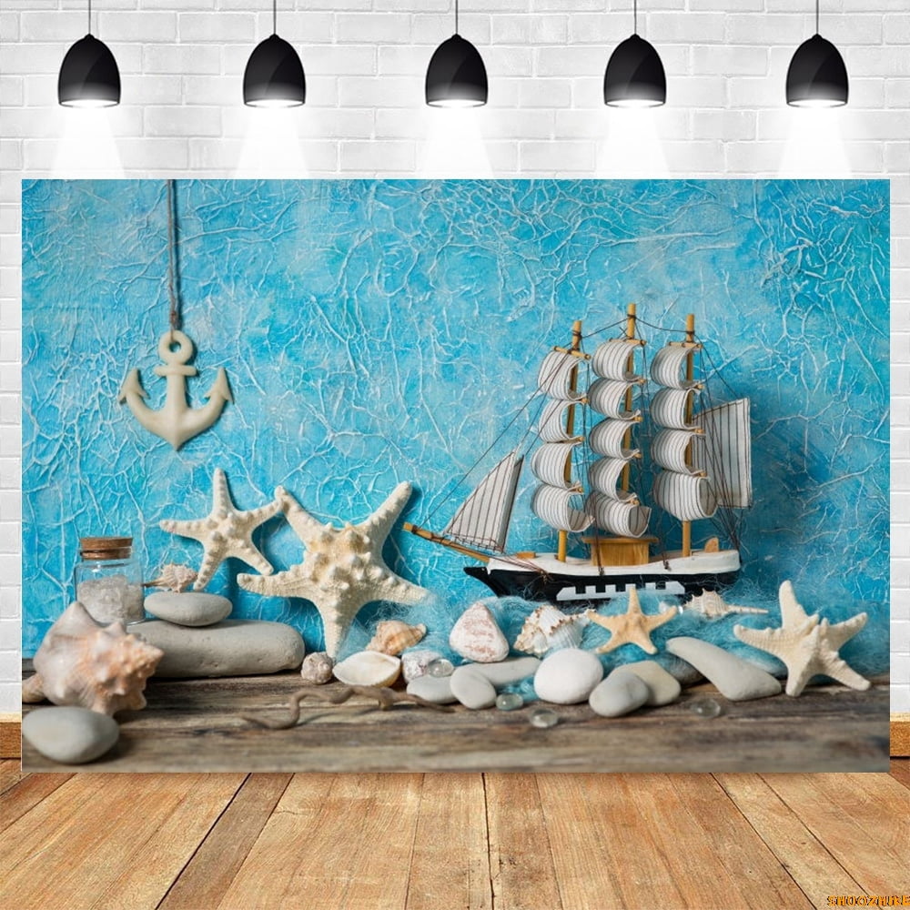 l Rudder Star Sea Theme Baby Birthday Portrait Photography Backdrop ...