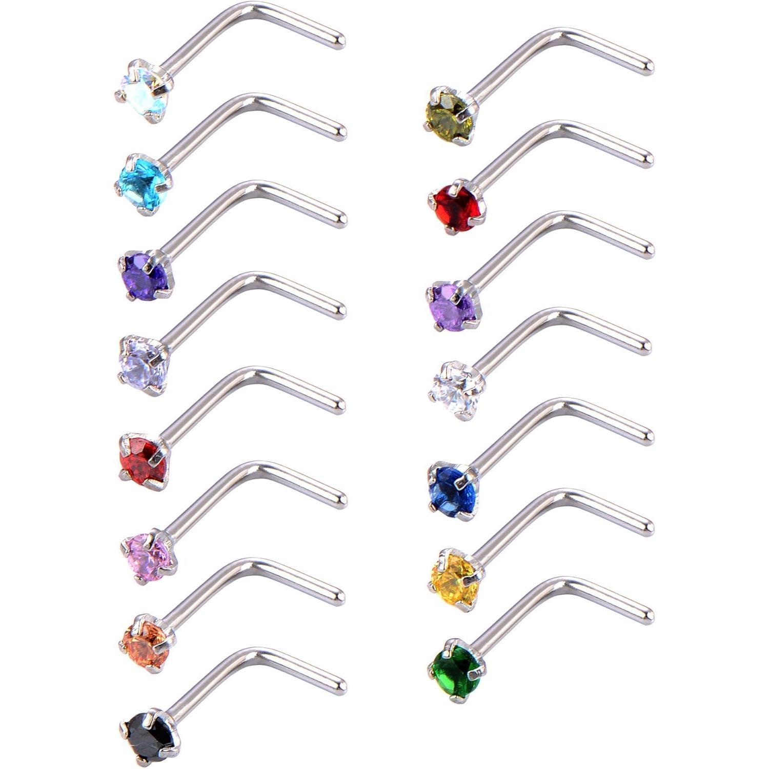 5-20PCS Surgical Steel Nose Ring Tiny Screw L-Shaped Straight Bone Stud Kit 20G
