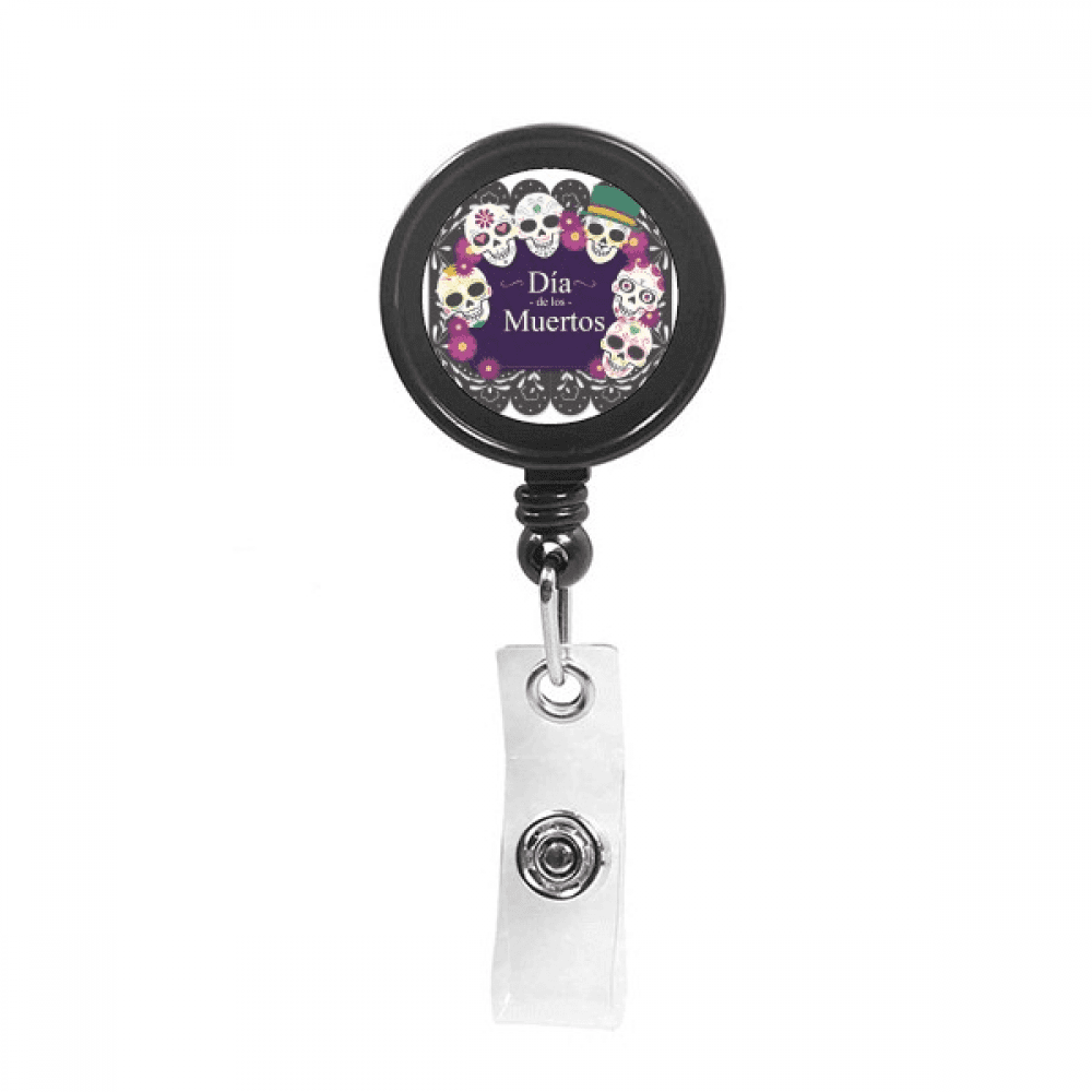 l The Day Of The Dead Illustration Retractable Keychain Badge Holder ID Badge