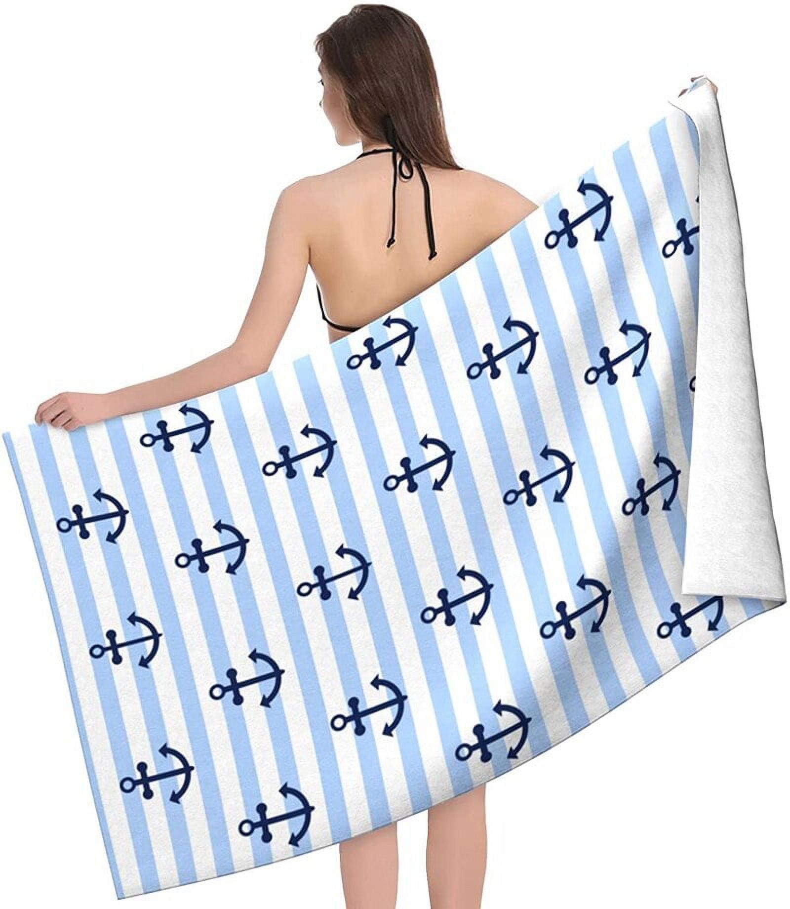 l Themed Anchors Pattern Beach Towel Microfiber Sand Free Striped Beach