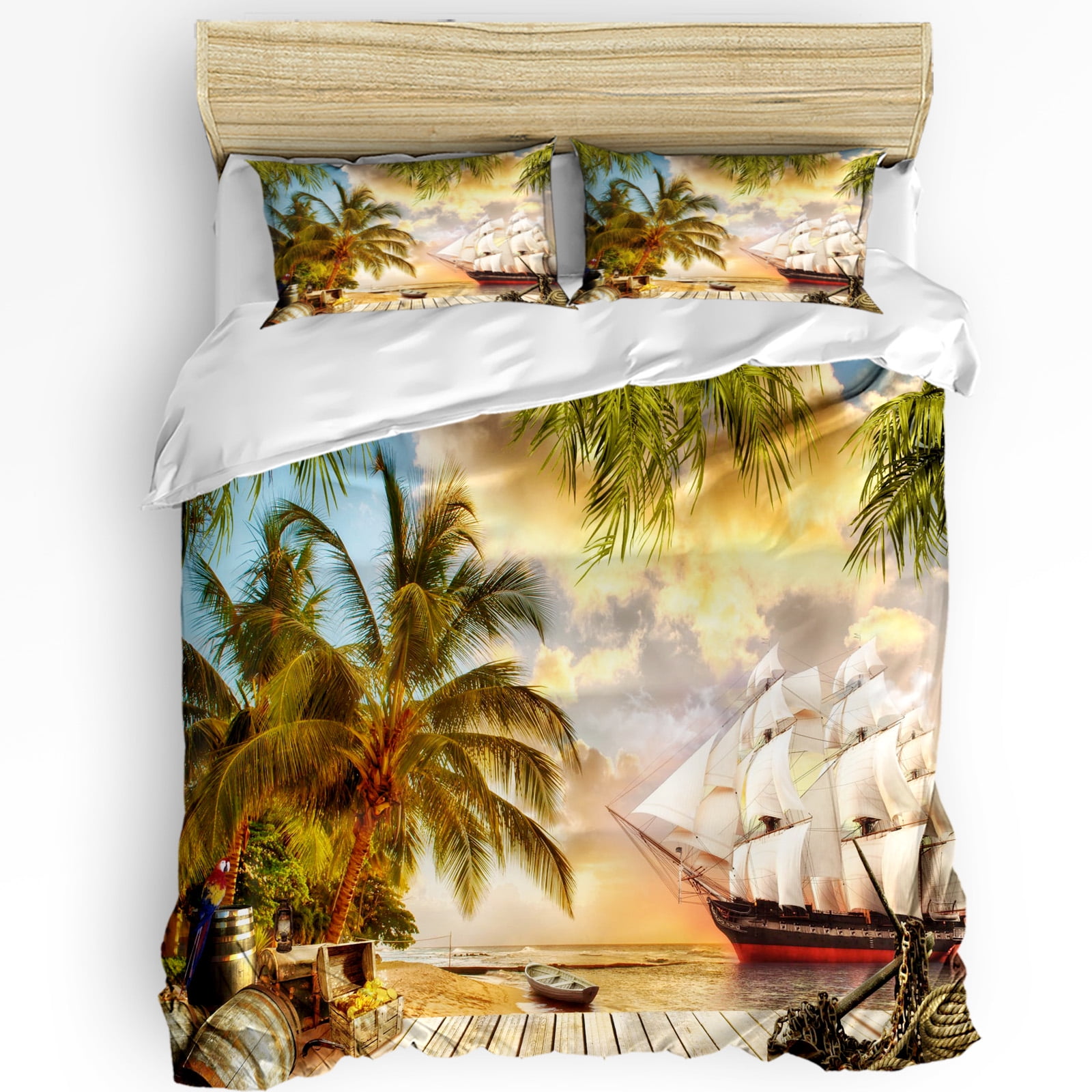 l Vintage Style Spanish Galleon 3pcs Bedding Set For Bedroom Double Bed ...