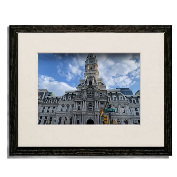l'htel de ville (City Hall) 11"x14" Black Wood Frame Art Print featuring 8x10 Mat and Real Glass