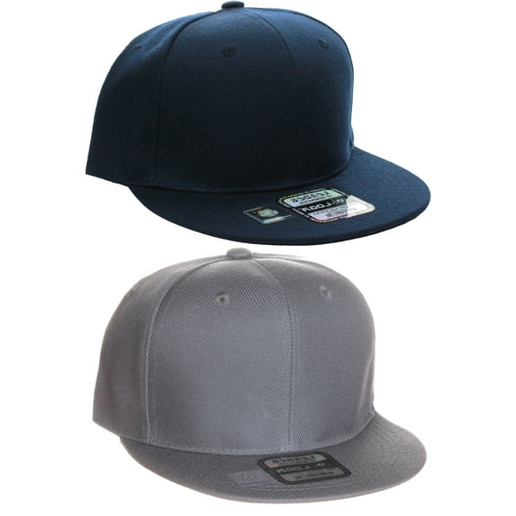L.O.G.A Plain Flat Bill Visor Blank Snapback Hat Cap with Adjustable Snaps - 2 Pk - Nv, Gy