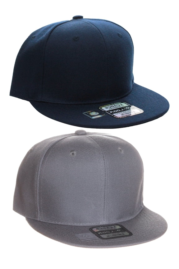 L.O.G.A Plain Flat Bill Visor Blank Snapback Hat Cap with Adjustable Snaps - 2 Pk - Nv, Gy