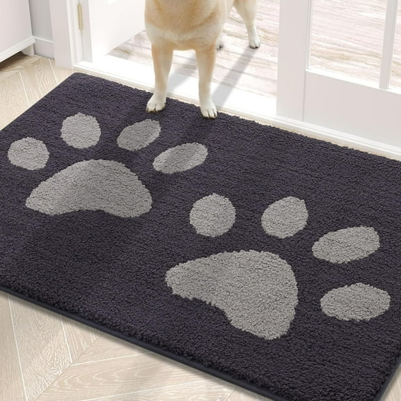 l1 Dog Door Mat for Muddy Paws, Absorbent Dirt Trapper Washable Indoor Doormats, Non Slip Low-Profile Mud Mat for Dogs, Front Entrance Doormat for Inside Floor (30x20 Inches, Dark Grey)