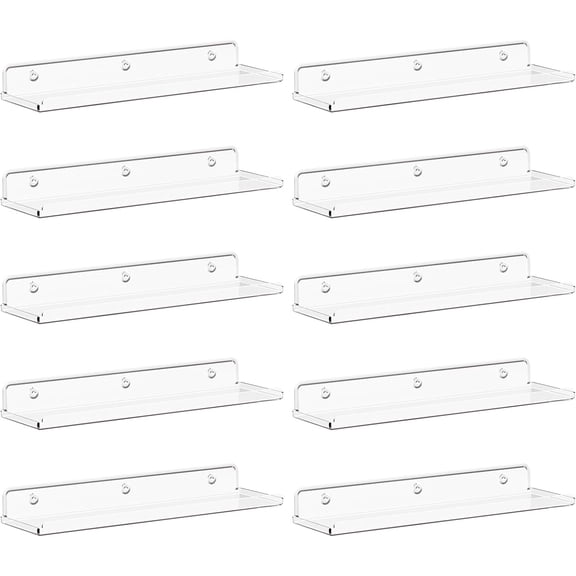 l1 Floating Shelves for Bathroom, 14" Clear Wall Organizer for Makeup, Perfume, Figures, Photo, Decor Shelf for Nursery, Living Room, Bedroom, Kitchen, Over Toilet Storage Rack, Clear, 10 Pack