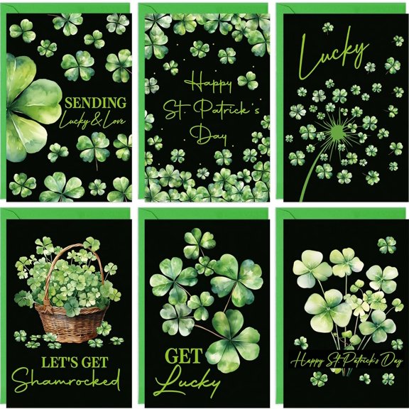 l1 St. Patrick's Day Cards with Envelopes 24pcs Shamrock Green Greeting Cards Watercolor Clover Lucky Holiday St.Patrick's Day Party Supplies