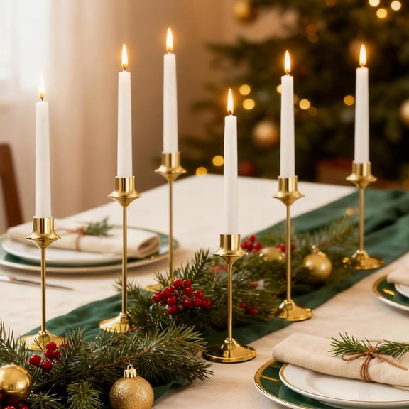 l1 Weighted Candlestick Holders Candle Stick Holder for Candlesticks, Vintage Metal Candelabra Candlestick Holders Candle Stand for Holiday Fireplace Party Dining Home Set of 6 (Gold)