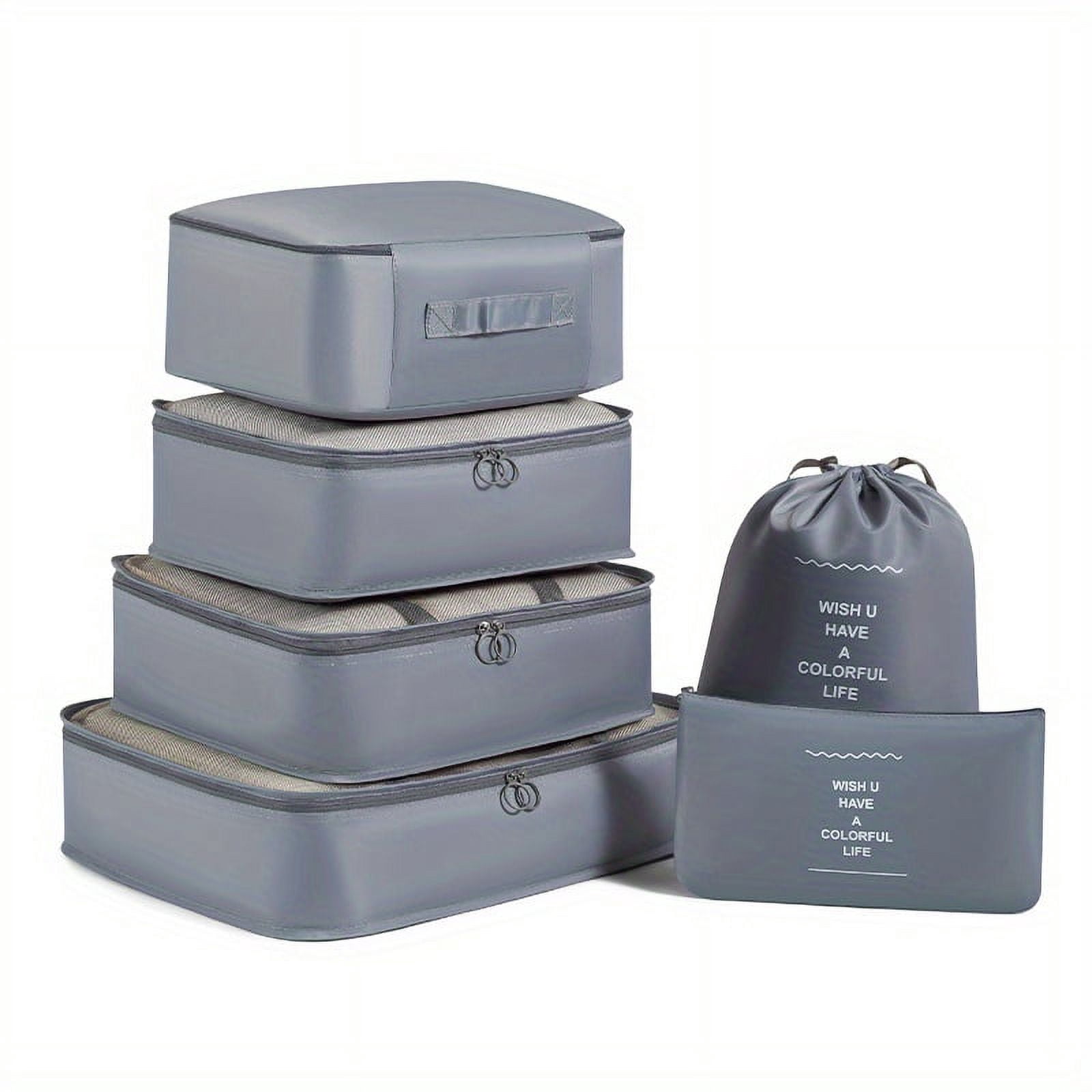 lEPECQ Packing Cubes for Travel, 6Pcs Travel Cubes Set Foldable Suitcase Organizer Lightweight Luggage Storage Bag, Gray