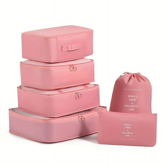 lEPECQ Packing Cubes for Travel, 6Pcs Travel Cubes Set Foldable Suitcase Organizer Lightweight Luggage Storage Bag, Pink