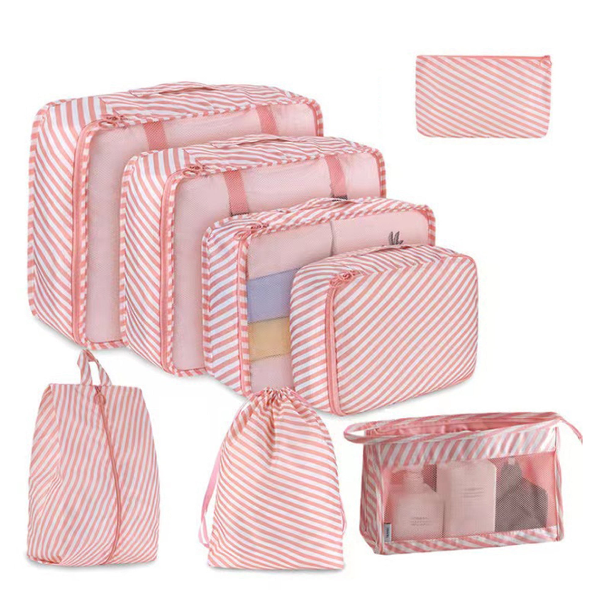 lEPECQ Packing Cubes for Travel, 8Pcs Travel Cubes Set Foldable Suitcase Organizer Lightweight Luggage Storage Bag, Pink