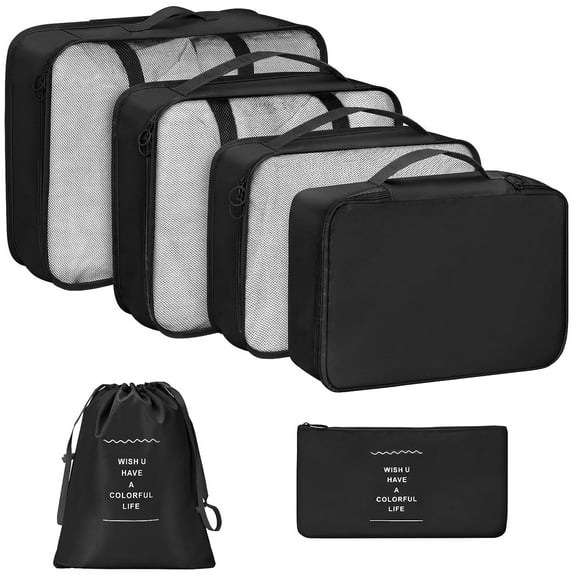 lEPECQ Packing Cubes for Travel & Suitcases Foldable Suitcase Organizer Lightweight Luggage Storage Bag 6 Pack - Black