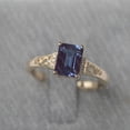 thumbnail image 1 of lab Alexandrite ring yellow gold Plated June birthstone ring emerald cut color changling stone ring, 1 of 1