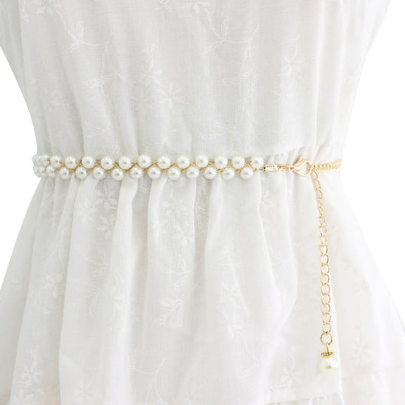 labakihah belt women hook adjustment pearl waist chain decorative dress waist small fragrance thin belt sweet chain gold one size