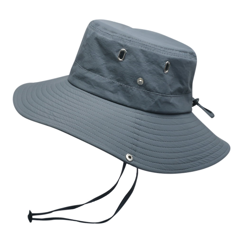 Labakihah Bucket Hat Men Mountaineering Fishing Solid Color Hood Rope Outdoor Shade Foldable Casual Breathable Bucket Hat Sun Hat Dark Gray, Men's