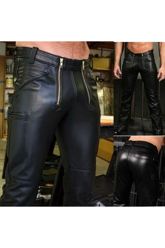 cargo pants for men men's fashion casual large size zipper leather pants leather pants trousers black m