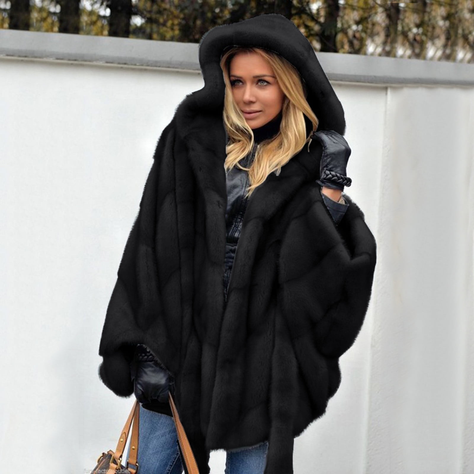 LISTHA Faux Fur Coat Women Hooded Warm Overcoat Winter Thick Jackets  Pockets at  Women's Coats Shop