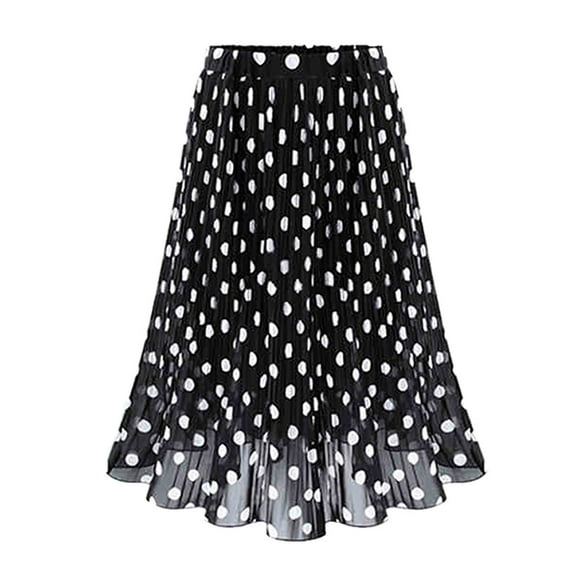 labakihah skirts for women womens fashion casual polka dot pleated high waist midi skirt flared skater swing holiday black