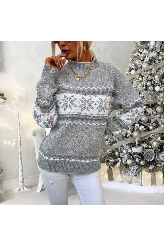 sweaters for women women's christmas snowflake sweater turtleneck vintage holiday knit sweater pullover grey l