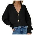 thumbnail image 1 of labakihah winter coats for women women's long sleeve knit sweater open front cardigan button loose outerwear cardigan sweaters for women black, 1 of 8