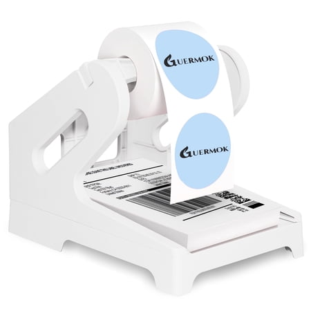 GUERMOK Thermal Shipping Label Holder for Rolls & Fan-Fold, Fragile Stickers for Shipping, Label Stand Desktop Printer Holder-Home Office Accessory Sticker Dispenser for Holographic (Gray White)