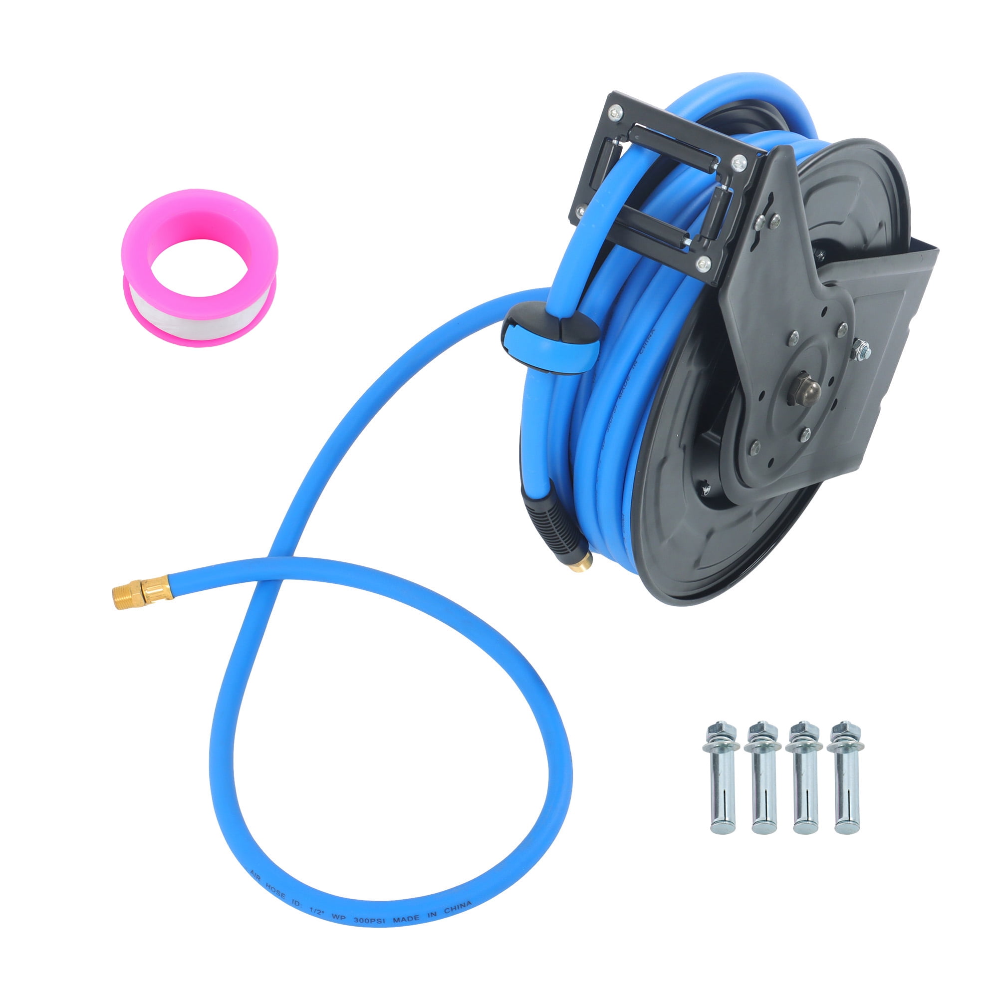 labwork 1/2'' X 50' Wall Mount, 300PSI Retractable Air Hose Reel, Auto Rewind Retractable Reel With Air Hose, 1/2" Npt, Blue
