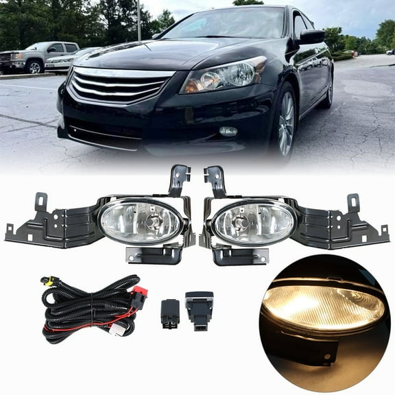 labwork 1 Pair Fog Lights Assembly Replacement for 2011-2012 Honda Accord Sedan Clear Lens with Bulbs Harness Switch Kit Driving Fog Light Lamp Driver and Passenger Side