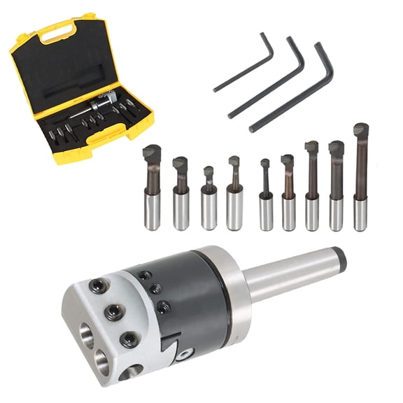 labwork 2 Inch Boring Head, 9-Pack Carbide Boring Bar Set Milling, MT2 Shank 3/8-16 Thread and 1/2 Inch Shank Boring Bar Sets