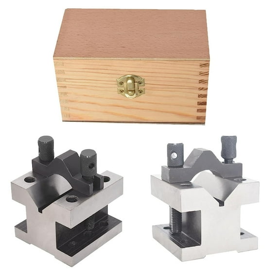 labwork 2-Pack 2-3/8In x 2-3/8In x 2In V-Block and Clamp Machinist Set with Box, Hardened Steel