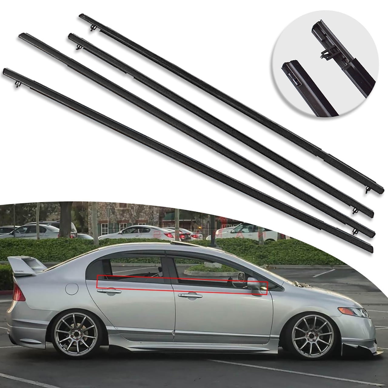 2012 - 2015 Honda Civic KH2004 - Outer Belt Weatherstrip  4pc Kit, Front & Rear main image 1