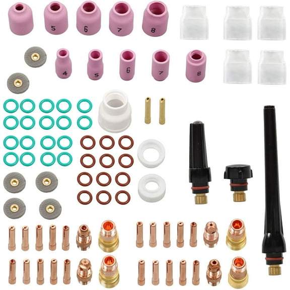 labwork 87PCS TIG Welding Torch Accessories Kit – Includes Stubby Gas Lens, Alumina Nozzles (12), Glass Cups for WP-17, WP-18, WP-26 Torches