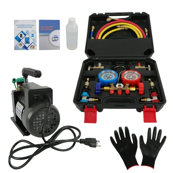 labwork Air Vacuum Pump MANIFOLD GAUGE Set 1/3HP 4CFM HVAC AC Refrigerant Kit