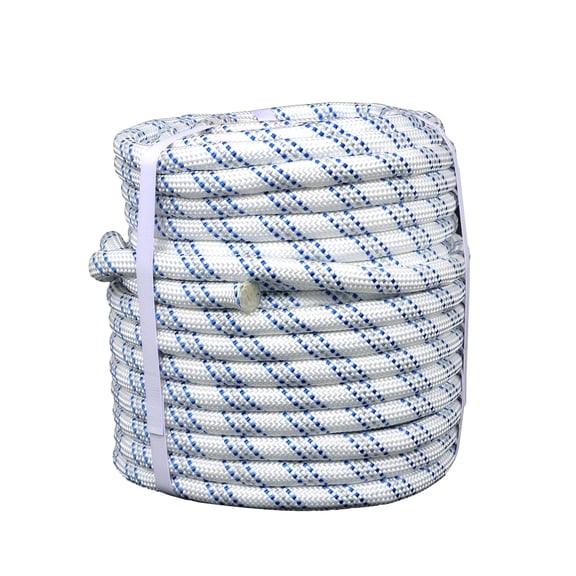labwork Arborist Tree Rope, 1/2 Inch 120FT, Bull Rope, Heavy Duty Braides Polyester Ropes for Tree Work, Camping or Swinging (White Blue Grey)