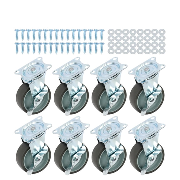 labwork Caster Wheels, 8 pcs 3 ' Locking Swivel Stem Casters Set with Brake