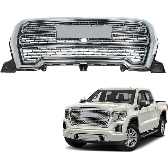 labwork Front Bumper Grille Upper Grill Assembly Chrome Replacement for 2019 2020 2021 Sierra 1500 Denali