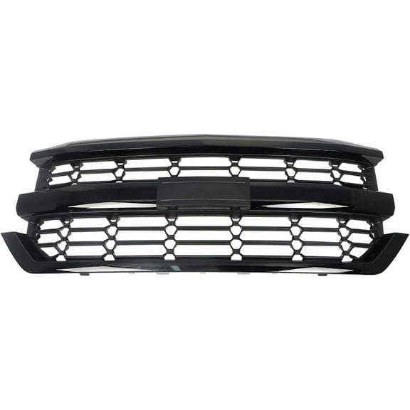 labwork Front Bumper Hood Grille Upper Glossy Black Frame Mesh Style Replacement for Silverado 1500 2016-2018