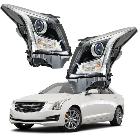 labwork Headlights Assembly Replacement for Cadillac ATS Sedan 2013-2018 Halogen Type Projector Headlights Driver and Passenger Side