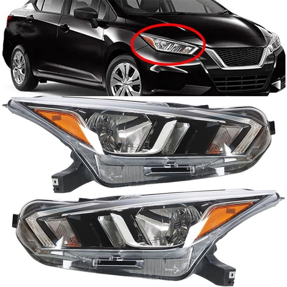 labwork LH + RH Headlight Headlamp Assembly Replacement for 2020-2021 Nissan Versa S SV (Factory Halogen Type) Driver and Passenger Side