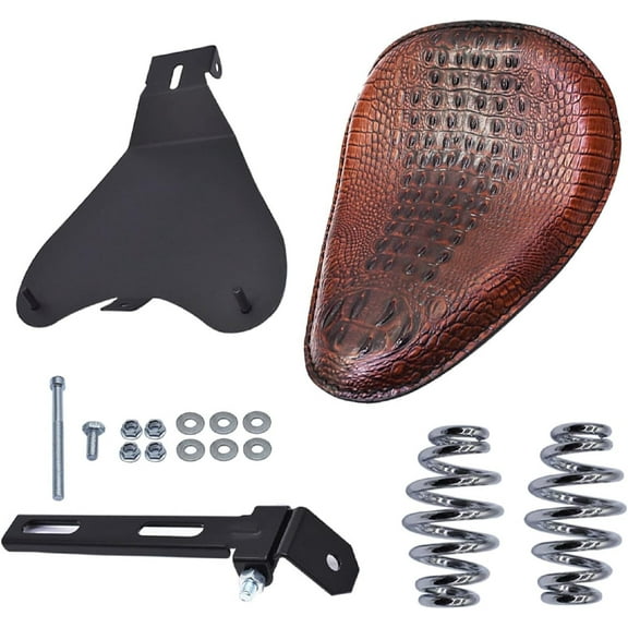 labwork Motorcycle Crocodile Style Leather Cushion Solo Seat with Cushion Spring Base Plate Bracket Replacement for Honda/Yamaha/Kawasaki Chopper Bobber Dyna Spirit Sportster XL Dyna Shadow Spirit