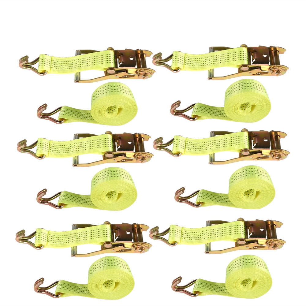 labwork Ratchet Straps With J Hook Heavy Duty Tie Downs 6 Pack 2" x 15' 5000 lbs
