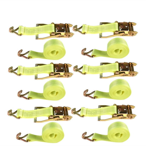 labwork Ratchet Straps With J Hook Heavy Duty Tie Downs 6 Pack 2" x 15' 5000 lbs