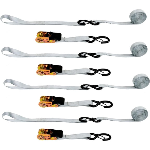 labwork Silver 2200 lb Break Strength Motorcycle and Truck Tie Downs 1 inch Ratchet Straps 15 Feet Pack of 4
