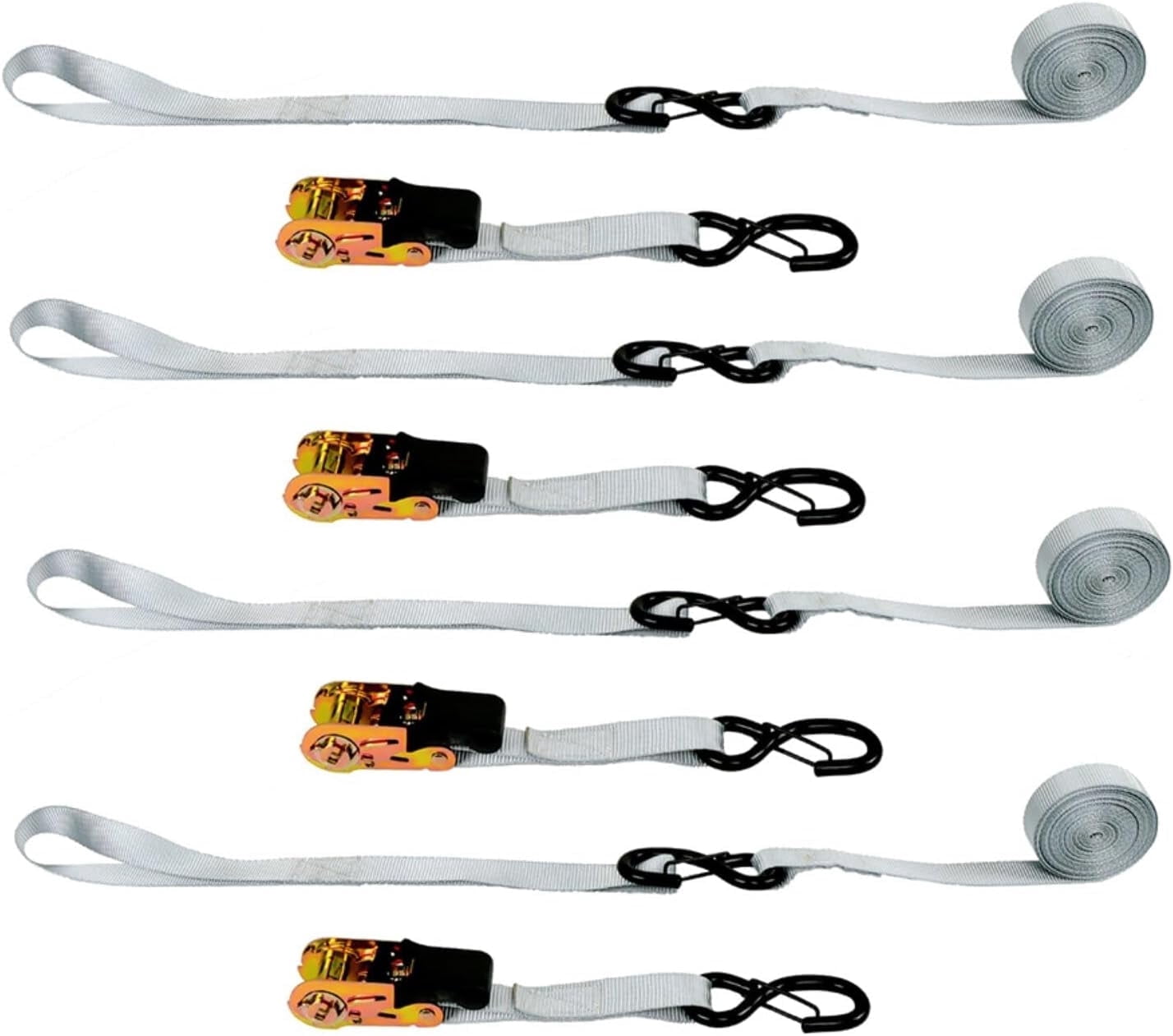 labwork Silver 2200 lb Break Strength Motorcycle and Truck Tie Downs 1 inch Ratchet Straps 15 Feet Pack of 4