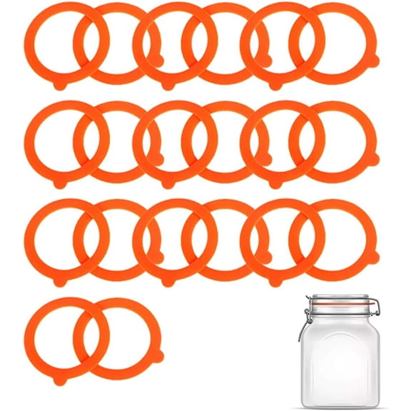 lacement Silicone Seals for Jars Airtight Silicone Sealing Gaskets Rings, Leakproof Rubber Seals for Glass Clip Top Storage Jars (20 PCS, Orange)