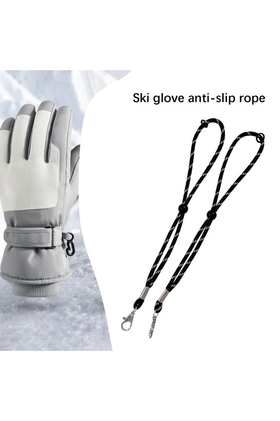 2 Pieces Ski Glove Leash Adjustable Wrist Straps Mitten Clip Attachment Connector Anti Lost Rope Polyester Construction Suitable for Outdoor Skiing Snowboard Hiking Black 25cm