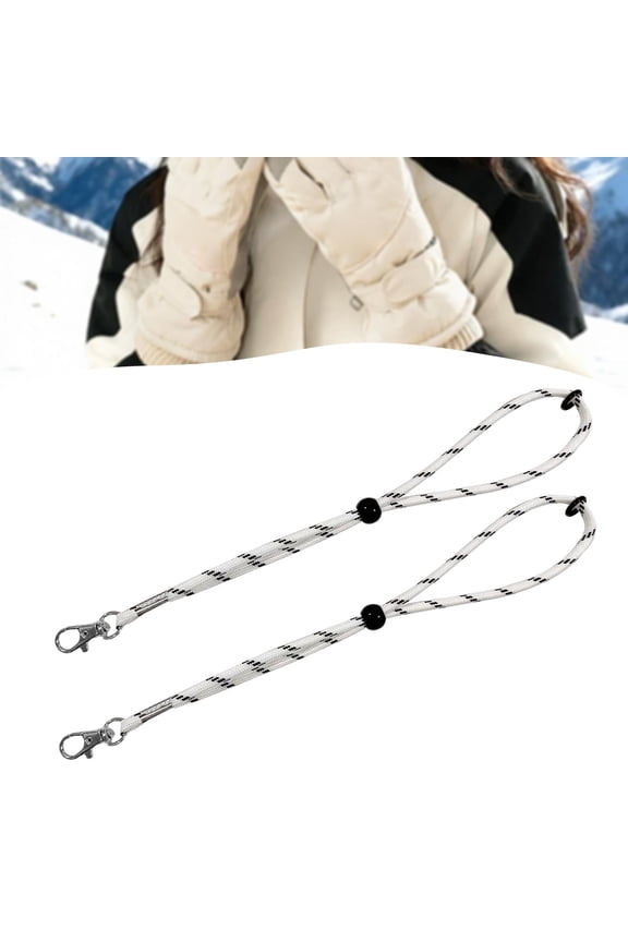2 Pieces Ski Glove Leash Adjustable Wrist Straps Mitten Clip Attachment Connector Anti Lost Rope Polyester Construction Suitable for Outdoor Skiing Snowboard Hiking White 25cm