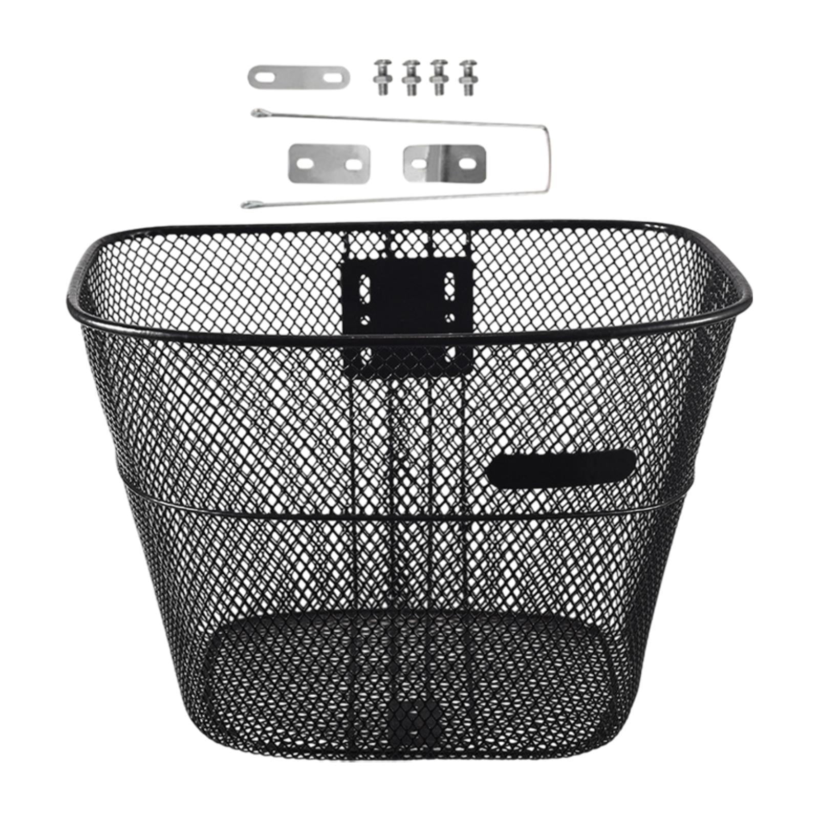 lacooooppia Bike Front Basket Metal Wire Cycling Accessory Black Universal Heavy Duty Basket Cargo Basket for Mountain Road Bikes L with Long Brace