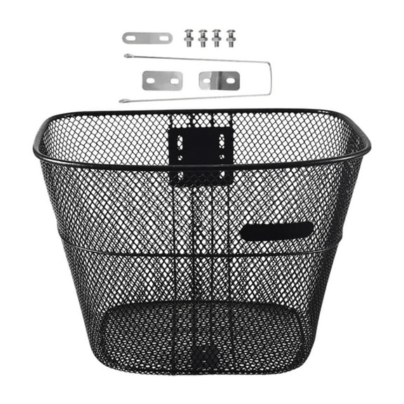 lacooooppia Bike Front Basket Metal Wire Cycling Accessory Black Universal Heavy Duty Basket Cargo Basket for Mountain Road Bikes M with Long Brace