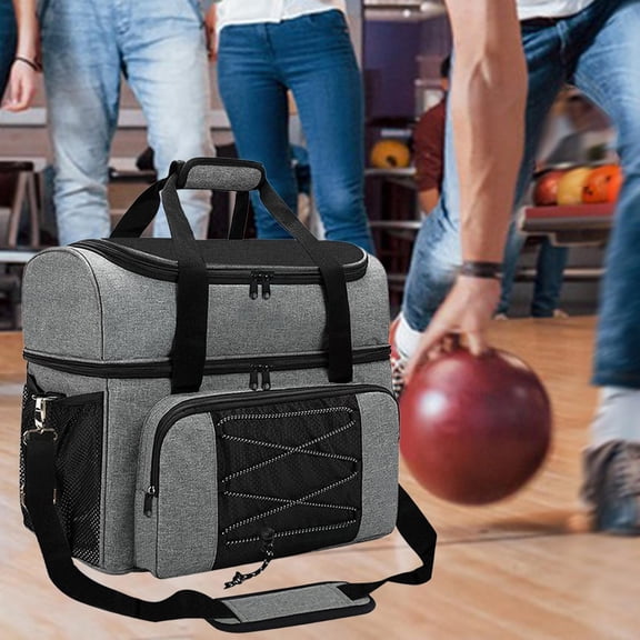 lacooooppia Bowling Ball Bag Bowling Carry Bag Sturdy Professional Lightweight Bowling Tote 2 Balls Bowling Bag for Outdoor Sports Travel Gray